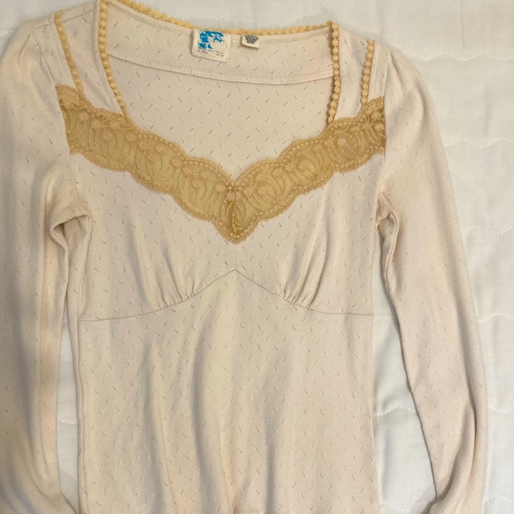 Anthropologie Ivory Top with Lace and Crochet Detail